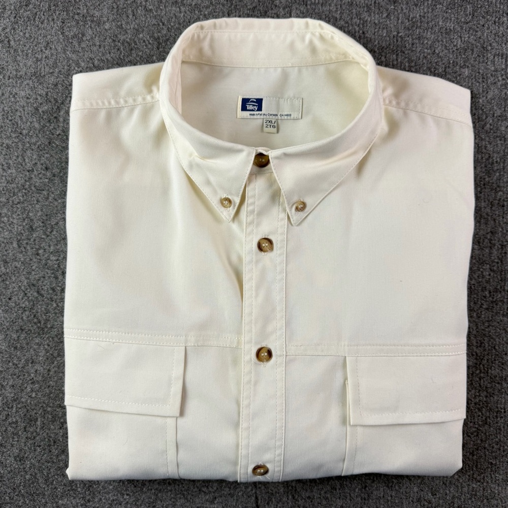Tilley Mens Short Sleeve Utility Travel Safari Shirt Size 2XL Cream